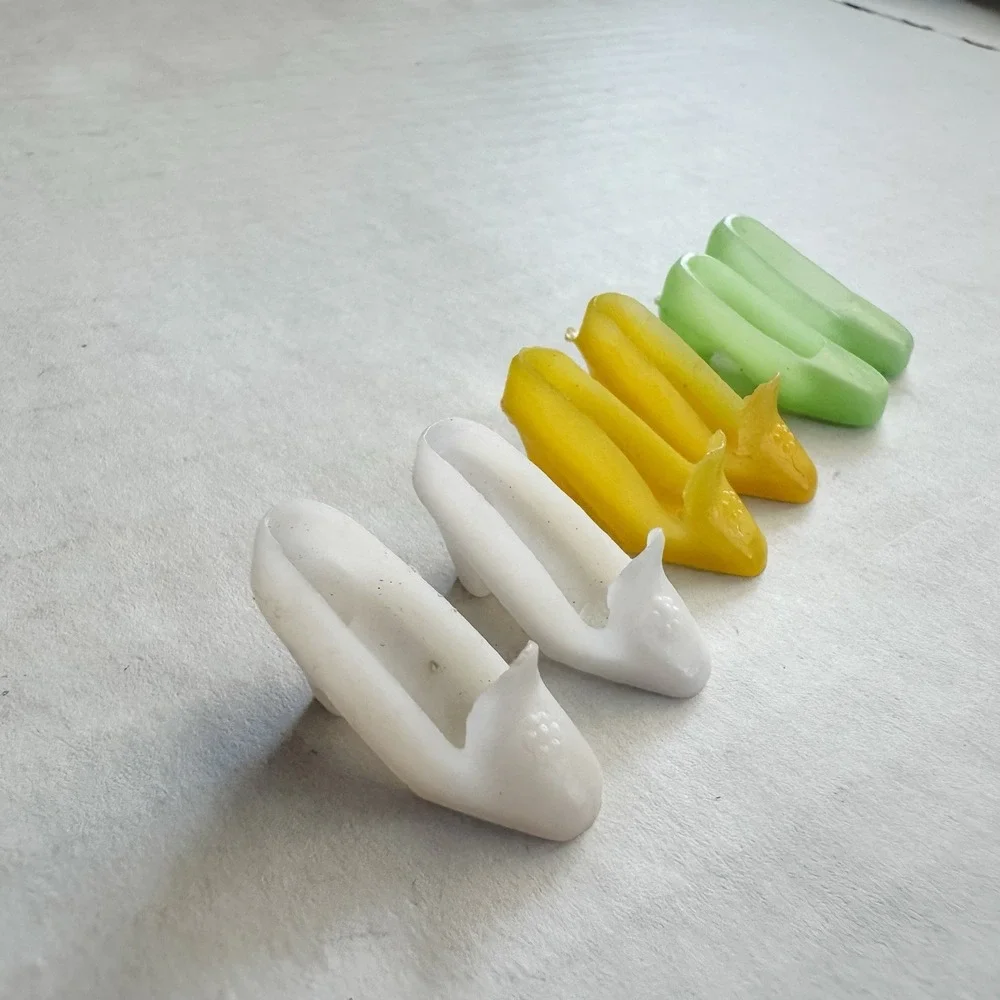 (3)‎ Pairs Vintage Barbie Heels Hong Kong 1960's White Yellow Green